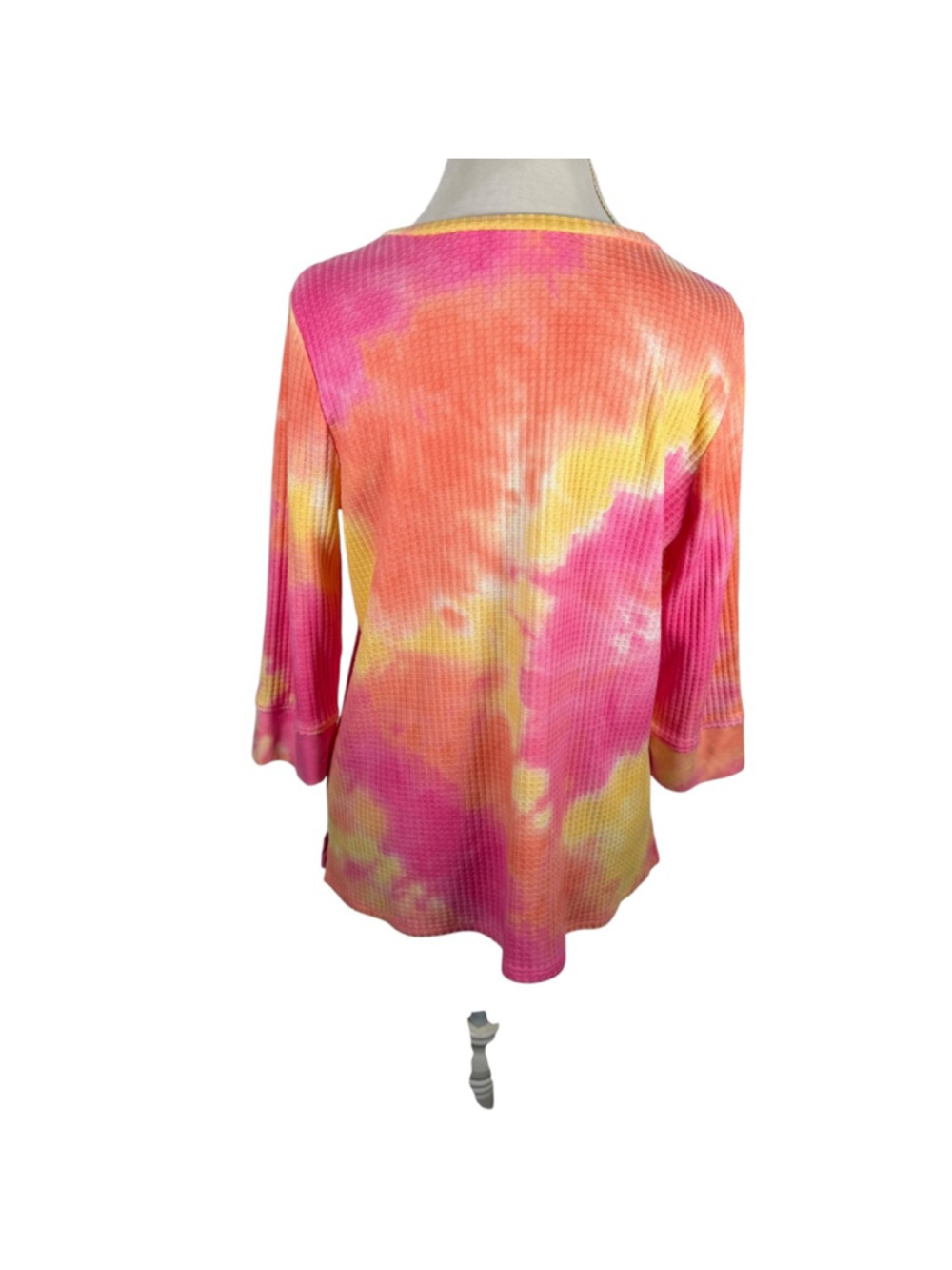 Belle by Kim Gravel Primabelle Waffle Knit Tie Dye Top 3/4 Sleeve Boho Size L - Picture 5 of 10
